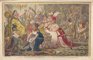 Dilettanti Teater eller et kig på Green Room, vide. Pic-Nic-Orgies, pub. 1803 (håndkoloreret gravering)