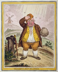 Skrækkeligt varmt vejr, udgivet af Hannah Humphrey i 1808 (håndkoloreret radering)