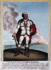 Field-Marshall grev Suwarrow-Rominiskoy (1729-1800) udgivet af Hannah Humphrey i 1799 (håndkoloreret radering) af James Gillray