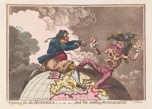 Fighting for the Dunghill eller Jack Tar, der afvikler Buonaparte, pub. 1798 (håndkoloreret gravering)
