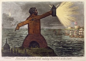 French-Telegraph Making Signals in the Dark, udgivet af Hannah Humphrey i 1795 (ætsning med akvatint)