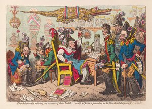 Franske generaler, der går på pension på grund af deres helbred: - med Lepaux som formand i Directorial Dispensary, pub. 1799 (håndfarvet gravering)