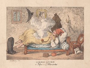 German Luxury eller Repos a LAllemande, pub. 1800 (håndfarvet gravering) af James Gillray