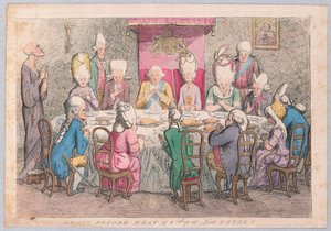 Grace before Meat or a Peep at Lord Peters, pub. 1779 (håndfarvet gravering) af James Gillray