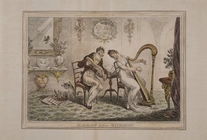 Harmony before Matrimony, udgivet af Hannah Humphrey, 1805 (håndfarvet radering) af James Gillray