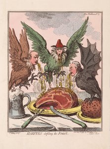 Harpyes, der besmitter festen, pub. 1799 (håndfarvet gravering)