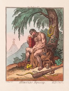 Hercules Reposing, pub. 1799 (håndfarvet gravering) af James Gillray