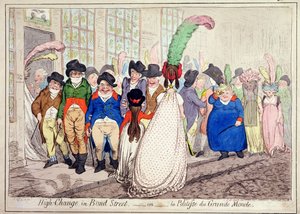 High Change in Bond Street, eller La Politesse du Grande Monde, udgivet af Hannah Humphrey i 1796 (håndfarvet radering)