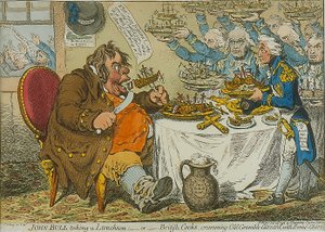 John Bull Taging a Luncheon, 1798 (farvet radering)