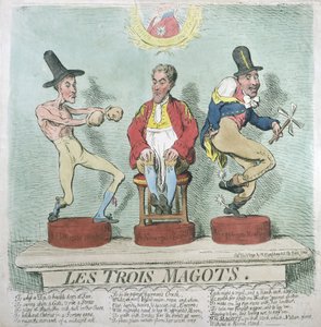 Les Trois Magots, udgivet af Hannah Humphrey i 1791 (håndfarvet radering)