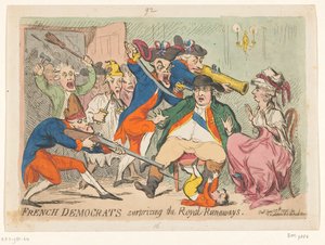 Ludvig XVI og Marie Antoinette fanget på flugt, 1791 Franske demokrater overrasker Royal Runaways af James Gillray