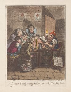 London Corresponding Society, alarmeret, vide. Guilty Consciences, pub. 1796 (håndfarvet gravering)