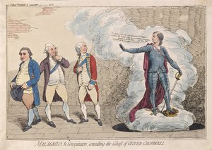 Malagrida & Conspirators, konsulterer Ghost of Oliver Cromwell, pub. 1782 (håndfarvet gravering)