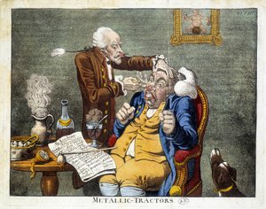 Mand får knapperne fjernet fra ansigtet af James Gillray