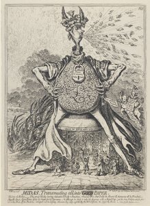 Midas, Transmuting all into Gold Paper, 1797 af James Gillray
