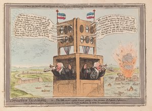 Opposition Telegraphs, eller den lille andensynede advokat, der giver et sandt eksemplar af Patriotic Information, pub. 1798 (håndfarvet gravering)