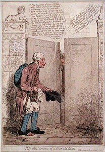 Pity the Sorrows of a Poor Old Man, udgivet af Hannah Humphrey i 1796 (håndkoloreret radering) af James Gillray