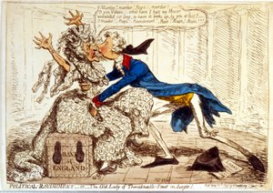 "Politisk voldtægt - eller den gamle dame i Threadneedle Street i fare!" af James Gillray
