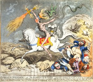 Presages of the Millennium, udgivet af Hannah Humphrey i 1795 (håndkoloreret radering, gravering og akvatint)