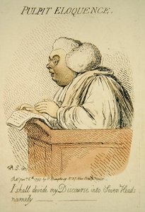 Prædikestolsberetning, udgivet af Hannah Humphrey i 1795 (håndkoloreret gravering) (detalje af 191281) af James Gillray