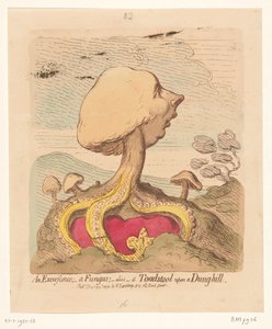 Karikatur af William Pitt den Yngre, 1791 En Udbredelse; - en svamp; -alias- en paddehat på en møgbakke af James Gillray