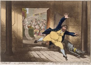 Stealing Off, or Prudent Secesion, udgivet af Hannah Humphrey i 1798 (håndfarvet radering med akvatint)