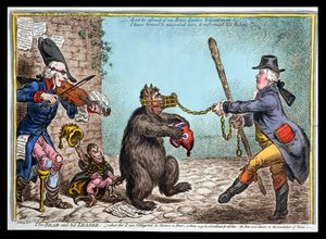 The Bear and his Leader, udgivet af Hannah Humphrey i 1806 (håndfarvet radering)