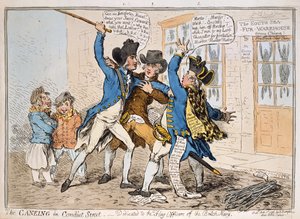 The Caneing in Conduit Street, udgivet af Hannah Humphrey, 1796 (håndfarvet radering)