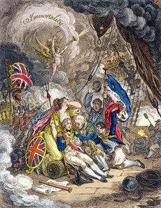 The Death of Admiral Lord Nelson at the Moment of Victory! udgivet af Hannah Humphrey i 1805 (håndkoloreret radering)