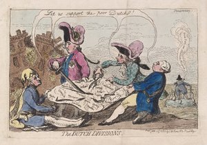 De hollandske afdelinger, pub. 1787 (håndfarvet gravering) af James Gillray