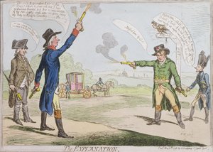 Forklaringen, udgivet af Hannah Humphrey i 1798 (håndfarvet radering) af James Gillray