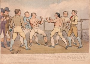 Den berømte kamp mellem Richard Humphreys og Daniel Mendoza, 9. januar 1788, pub. 1788 (håndfarvet gravering)