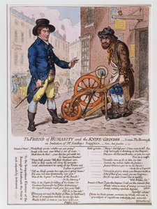 The Friend of Humanity and the Knife-Grinder, udgivet af Hannah Humphrey i 1797 (håndfarvet radering)