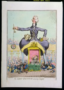The Giant Factotum, der morer sig, udgivet af Hannah Humphrey i 1797 (håndfarvet radering)