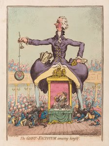 The Giant Factotum underholder sig selv, pub. 1797 (håndfarvet gravering)