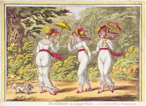 The Graces in a High Wind, en scene taget fra Nature in Kensington Gardens, pub. af Hannah Humphrey, 1810 af James Gillray