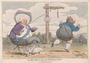 The Kettle Hooting the Porridge-Pot, pub. 1782 (håndfarvet gravering) af James Gillray