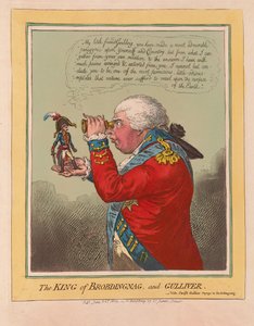 Kongen af Brobdingnag og Gulliver, pub. 1803 (håndfarvet gravering)