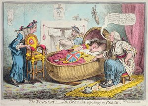 Børnehaven! med Britannia hvilende i fred, udgivet af Hannah Humphrey i 1802 (håndfarvet radering)