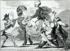 The Political Banditti Assailing the Savior of India, udgivet af W. Holland i 1786 (radering) af James Gillray