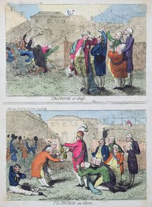 Prinsen på græs og Prinsen i kløver, udgivet af S.W. Fores i 1787 (håndkoloreret radering) af James Gillray