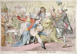 The Royal Joke, or Black Jacks Delight, udgivet af S.W. Fores i 1788 (håndkoloreret radering) af James Gillray
