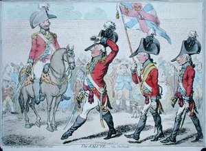 The Salute, or The Parade, udgivet af Hannah Humphrey i 1797 (håndfarvet radering) af James Gillray