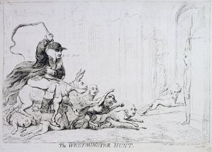 The Westminster Hunt, udgivet af 1788 (håndfarvet radering) af James Gillray