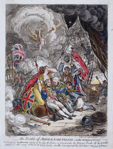 Admiral Horatio Nelsons (1758-1805) død på tidspunktet for sejren af James Gillray