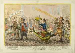 Triumftog for Lille-Paul-Taylor på sin nye gås af James Gillray