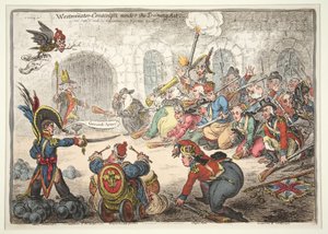 Westminster-værnepligtige under uddannelsesloven, 1806 (håndkoloreret gravering)