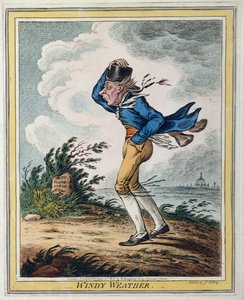 Windy Weather, udgivet af Hannah Humphrey i 1808 (håndfarvet radering)
