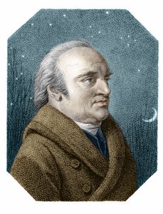 Portræt af William Herschel (1738 - 1822) på en stjernehimmel baggrund - fra et kobberstik af James Godby af James Godby