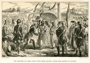Lord Clives møde med Meer Jaffier efter slaget ved Plassey (gravering) af James Godwin